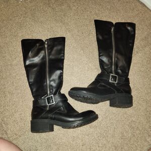 b.o.c Black Knee High Zip up Moto-Style Boots | 7.5